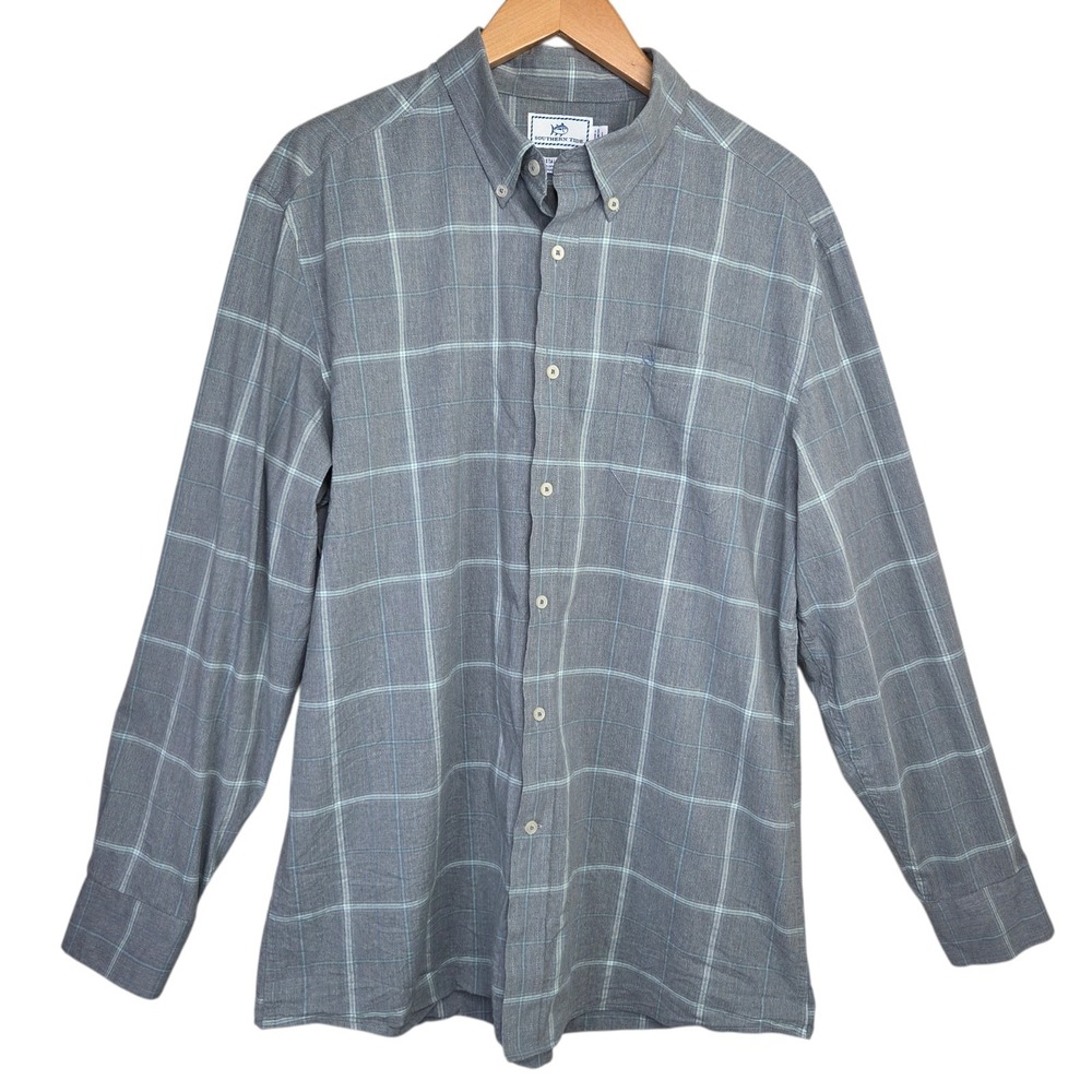 Southern Tide Coastal Passage Performance Gray Plaid Button Down Shirt SZ L